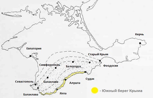 Карта южных крыма